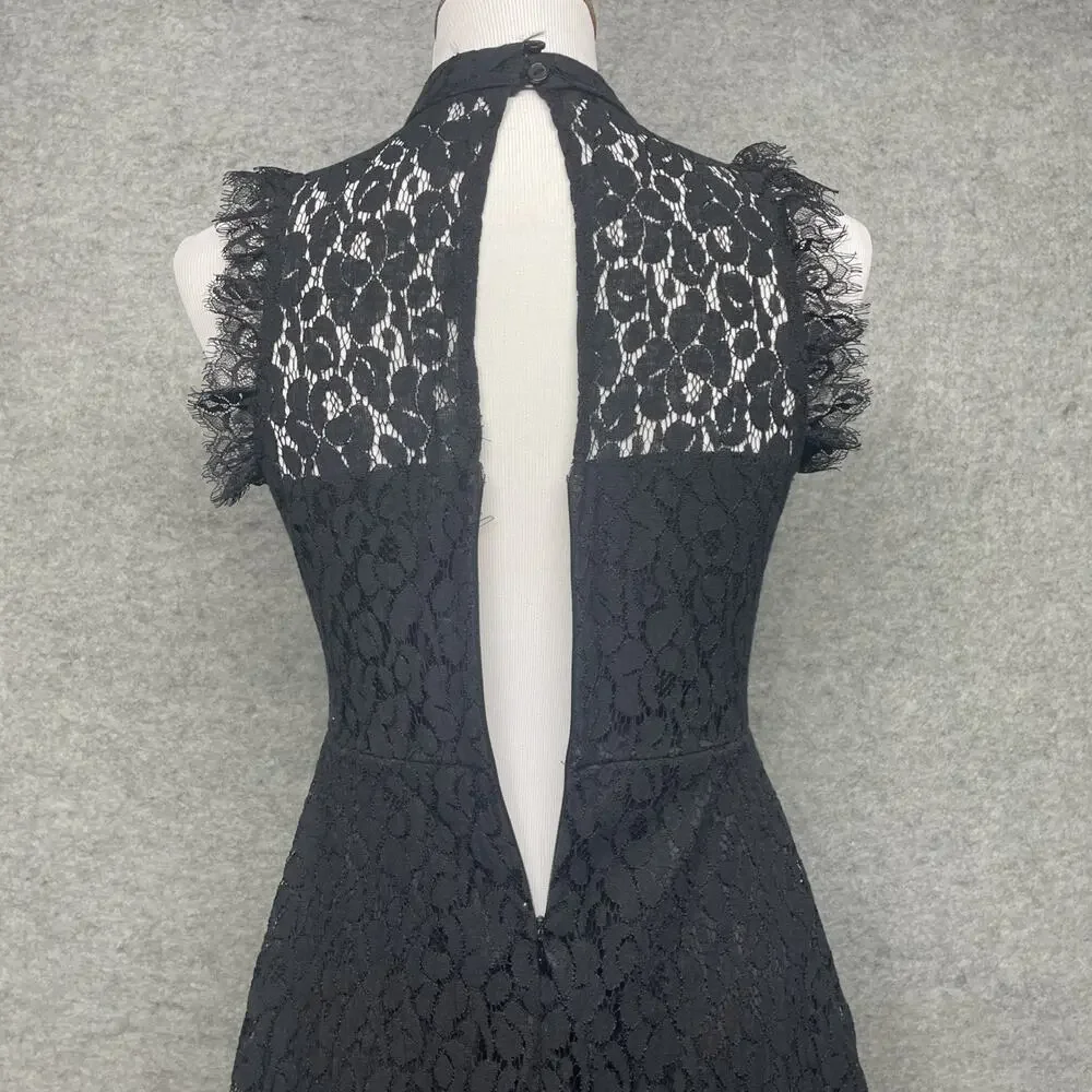Altar'd State Jaenie Dress SM Sleeveless Mock-Neck Black Floral Lace Embroidered - Picture 11 of 13